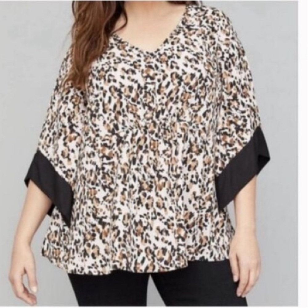 Lane Bryant Black Brown Pink Cheetah Animal Print Kimono Flowy Top